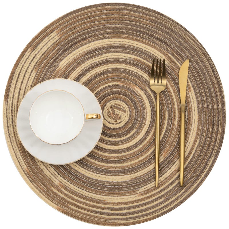 SHACOS Round Braided Placemats 15 inch Set of 4 Variegated Washable Kitchen Table Place Mats Table Mats for Home Wedding Party (Rainbow Brown, 4) - Image 2